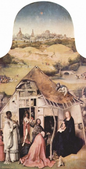 Hieronymus Bosch: Epiphanie–Triptychon, Mitteltafel: Anbetung der Heiligen Drei Könige (Mt 2, 1–12)